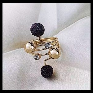 New Black Gold Geometric space age chrome ball punk futuristic modern ring